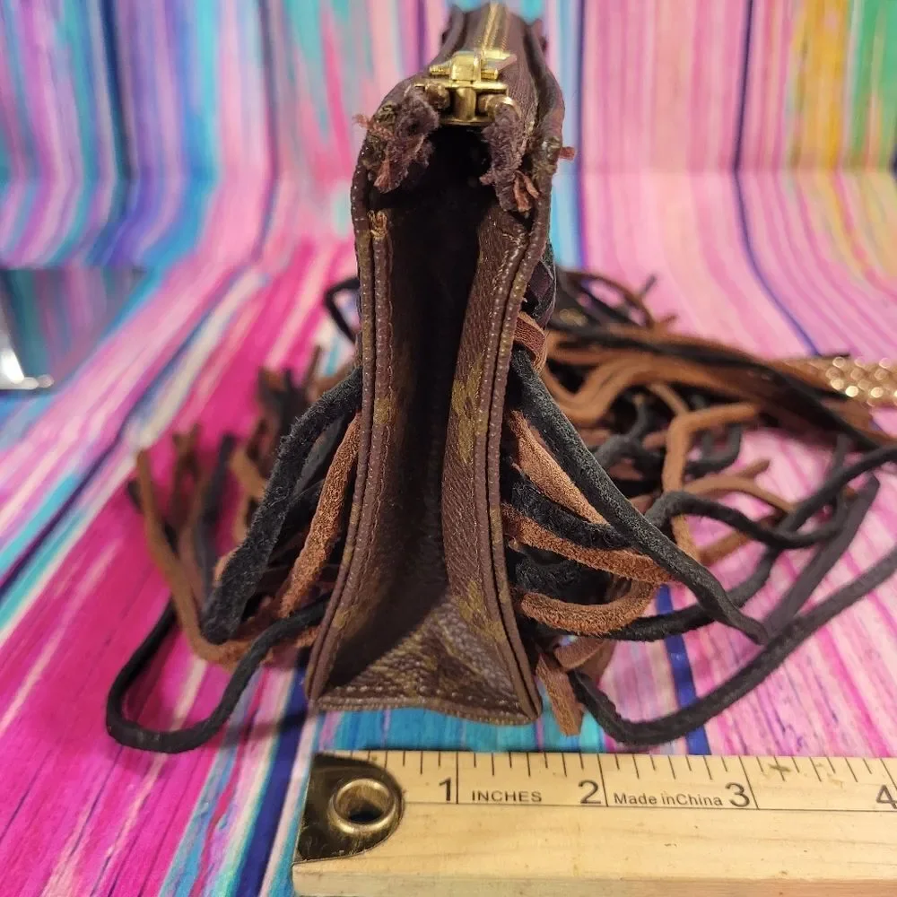 Louis Vuitton Boho Fringe Crossbody Bag Chain Strap Upcycled Auth - Picture 7 of 16